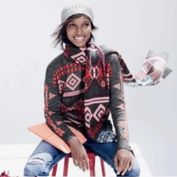 J Crew Multicolor Colorful Fair Isle Lambs Wool Cashmere Blend Scarf Extra Long - Picture 2 of 16